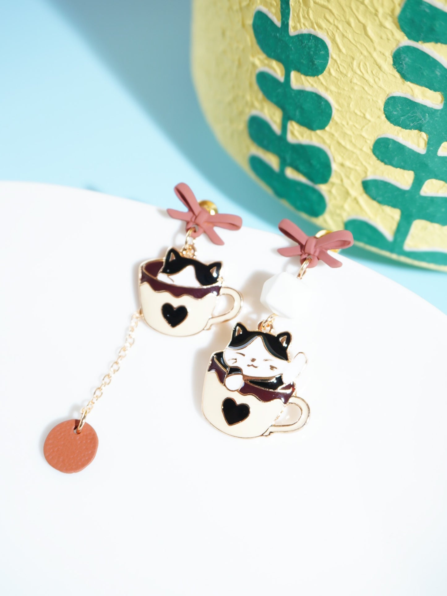 Cat And Cup Drop Earrings