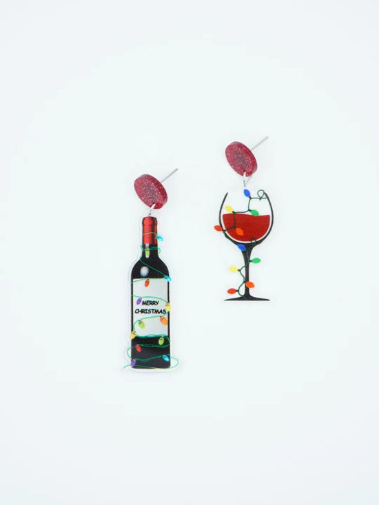 Christmas Wine and Wine Glass Drop Earrings