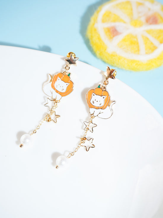 Gold Plated Cat Drop Earrings