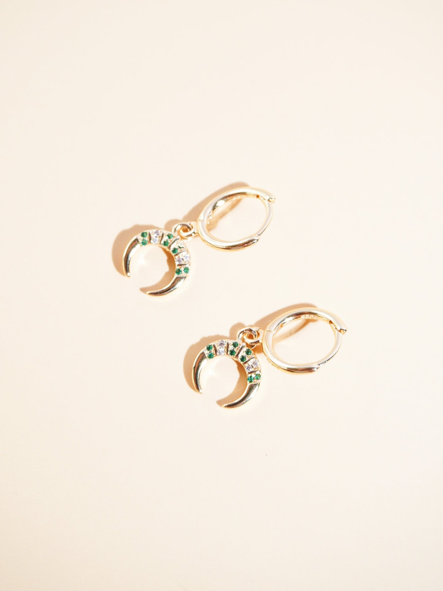 Gold Plated Crescent Shaped Huggie Drop Earrings