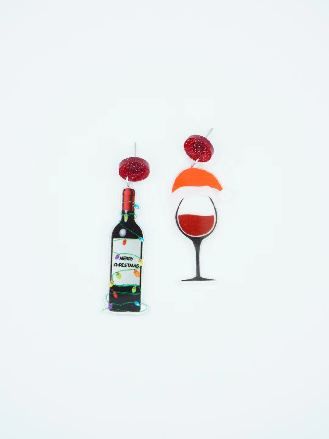 Christmas Wine and Wine Glass Drop Earrings