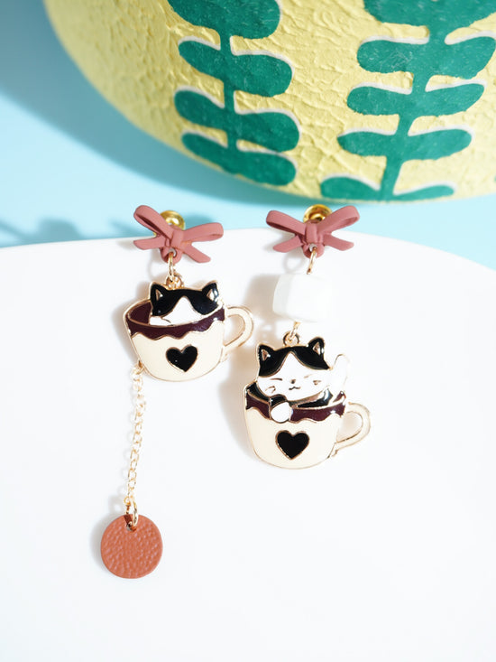 Cat And Cup Drop Earrings