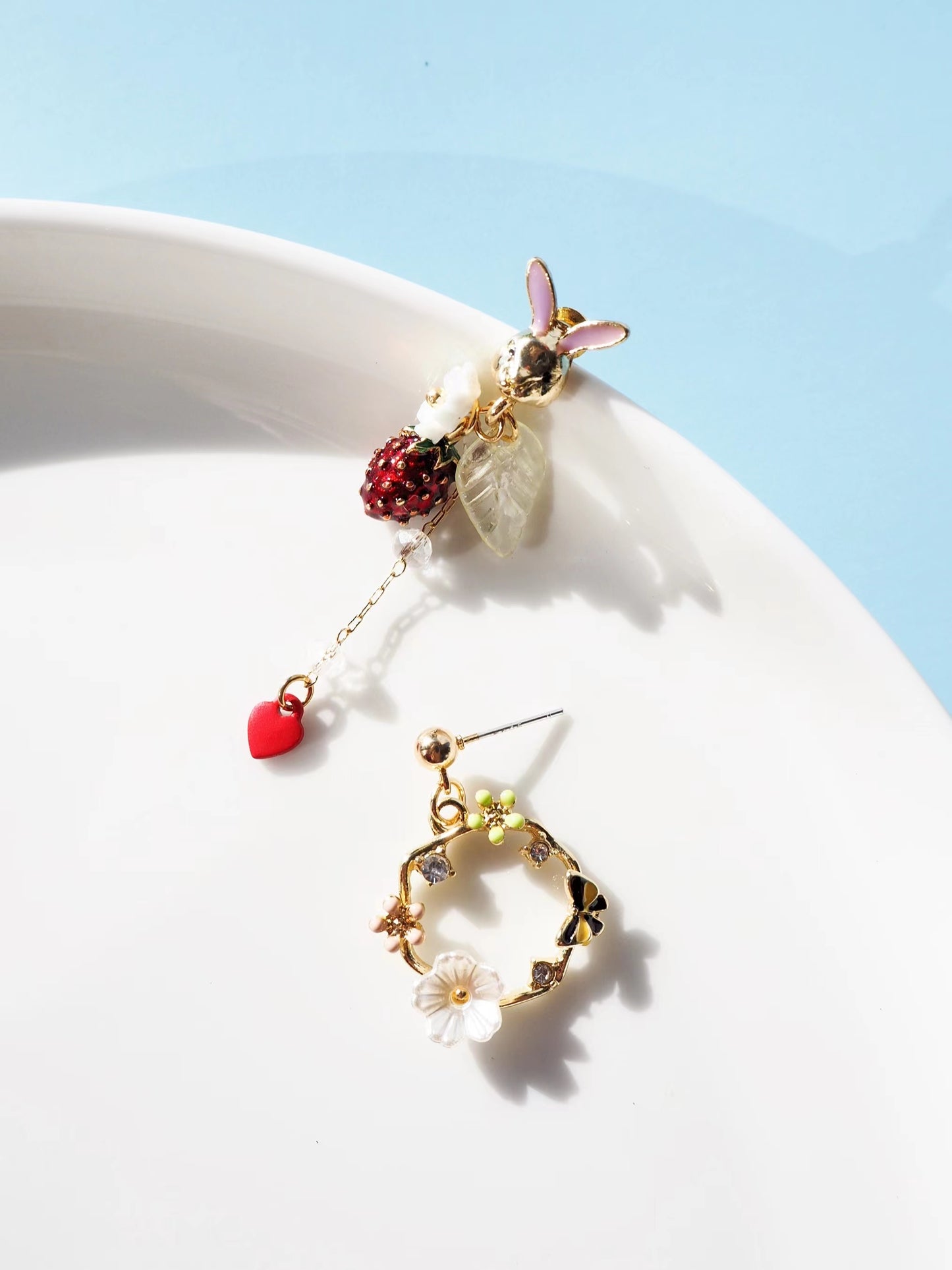 Rabbit And Strawberry Drop Earrings