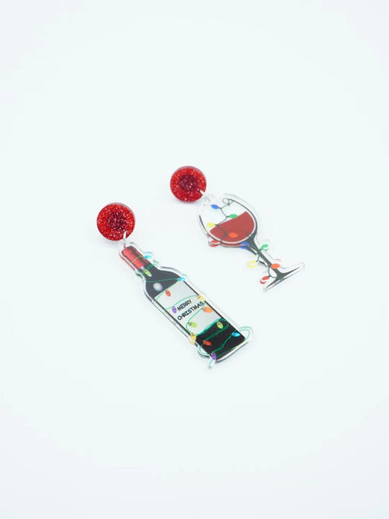 Christmas Wine and Wine Glass Drop Earrings