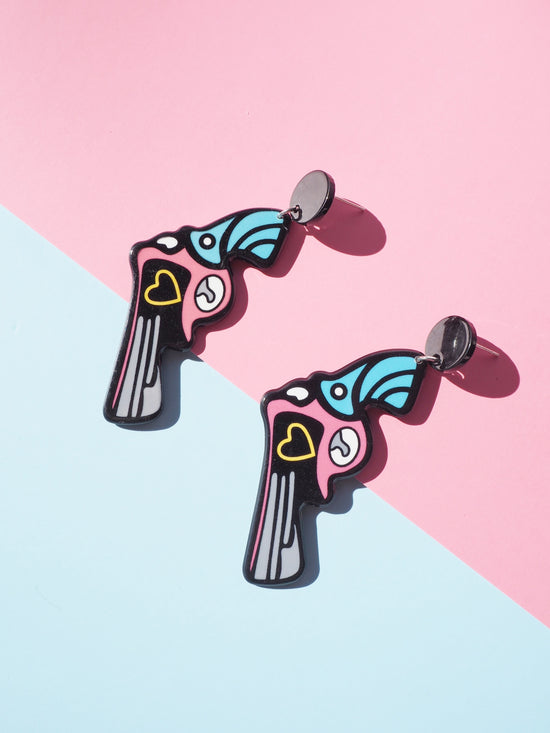 Love Heart Gun Drop Earrings