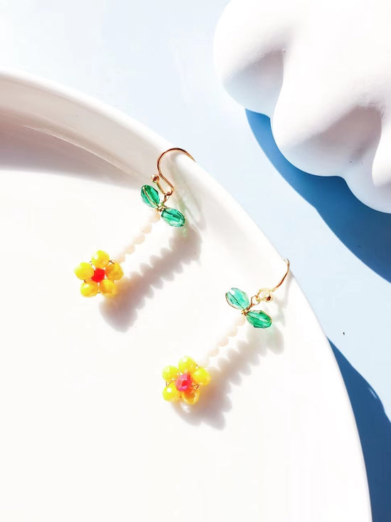 Beaded Flower Drop Earrings