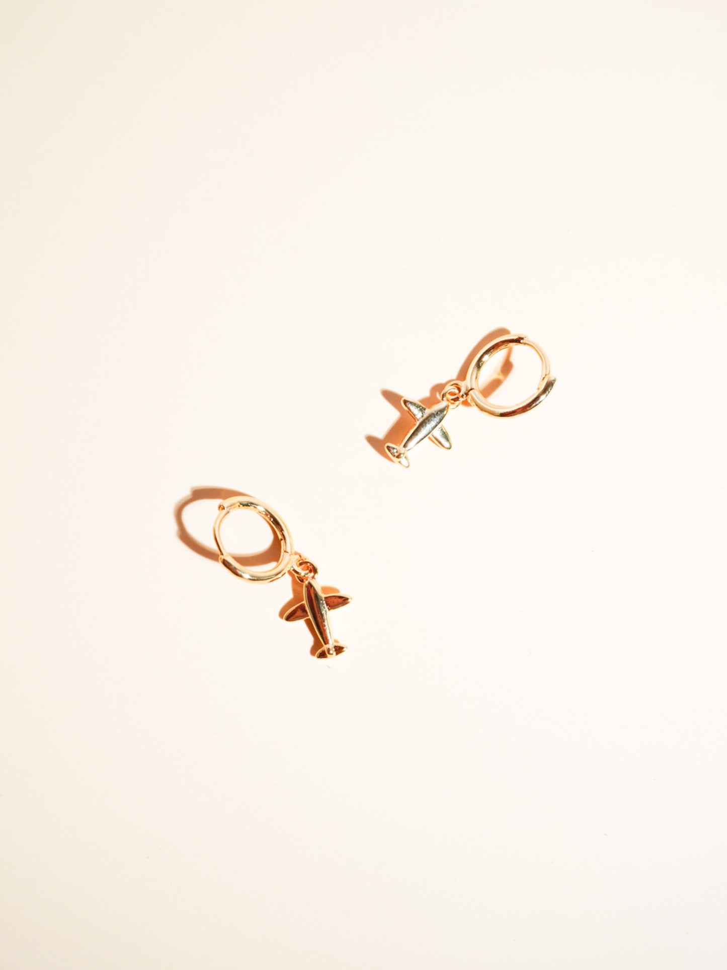 Gold Plated Airplane Drop Earrings