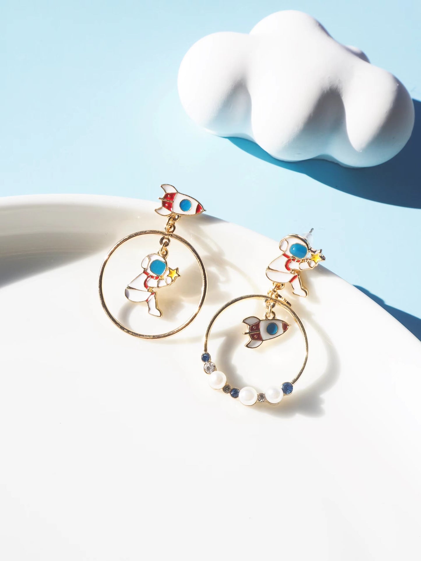 Astronauts And Rocket Drop Earrings