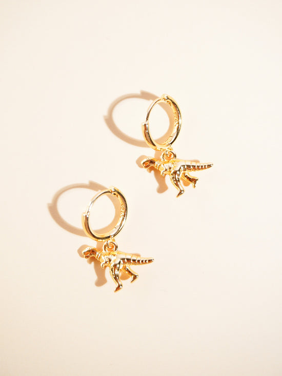 Gold Plated Dinosaur Huggie Drop Earrings