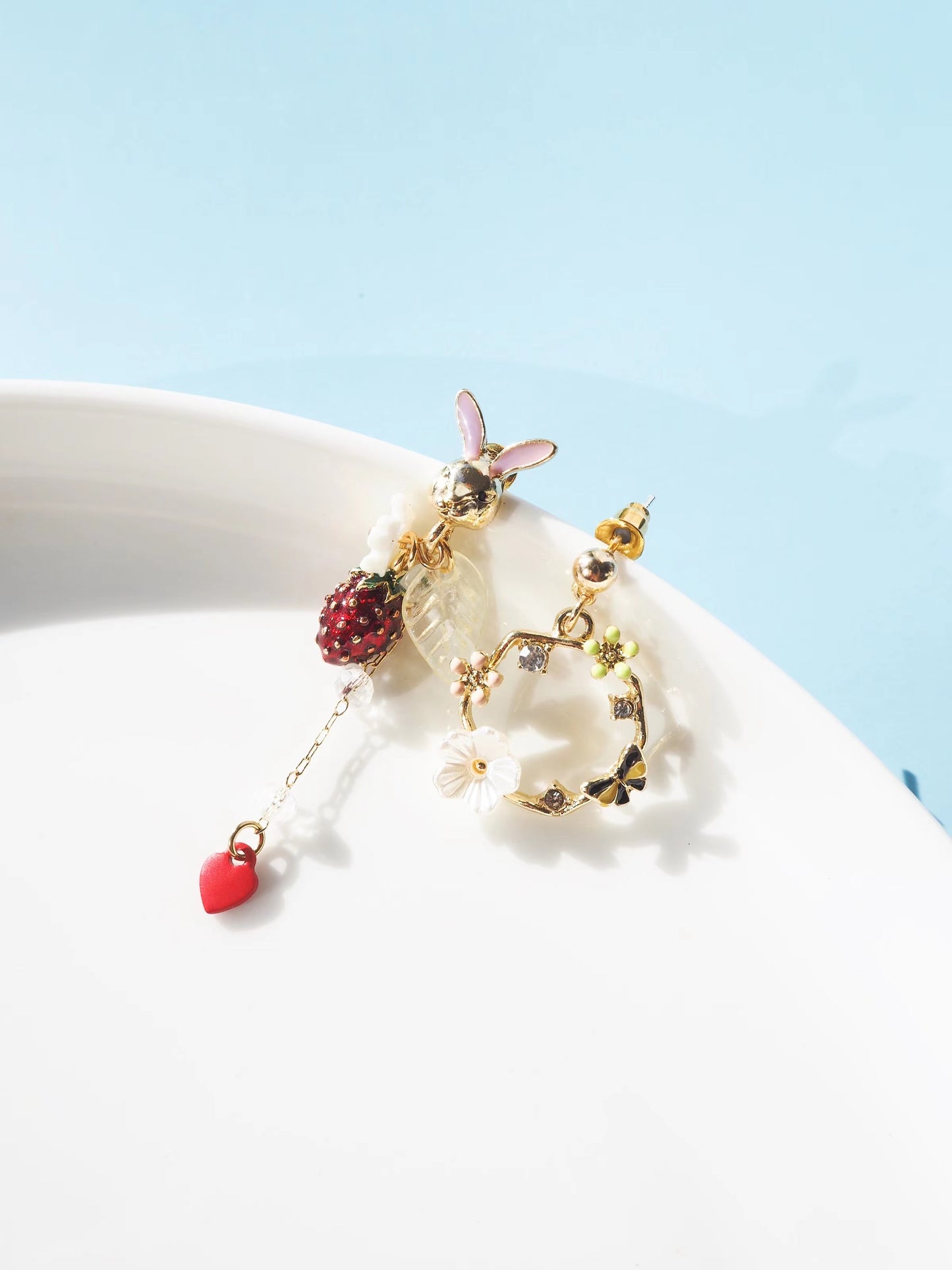 Rabbit And Strawberry Drop Earrings