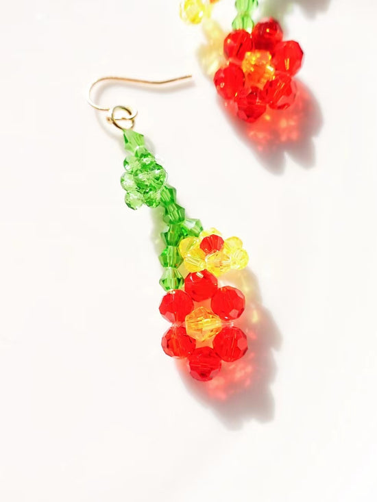 Beaded Flower Drop Earrings