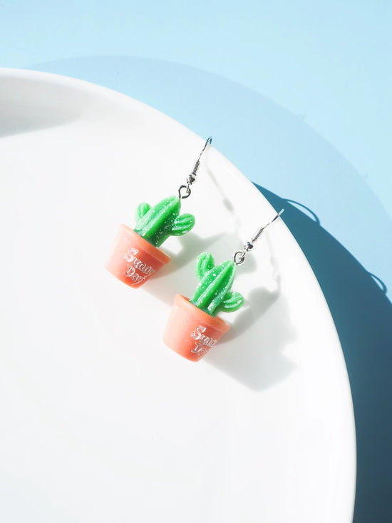 Cactus Plant Hook Drop Earrings