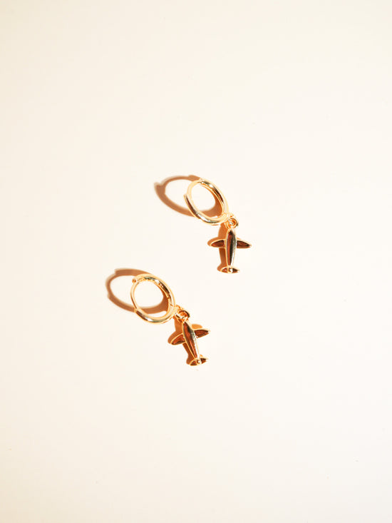 Gold Plated Airplane Drop Earrings