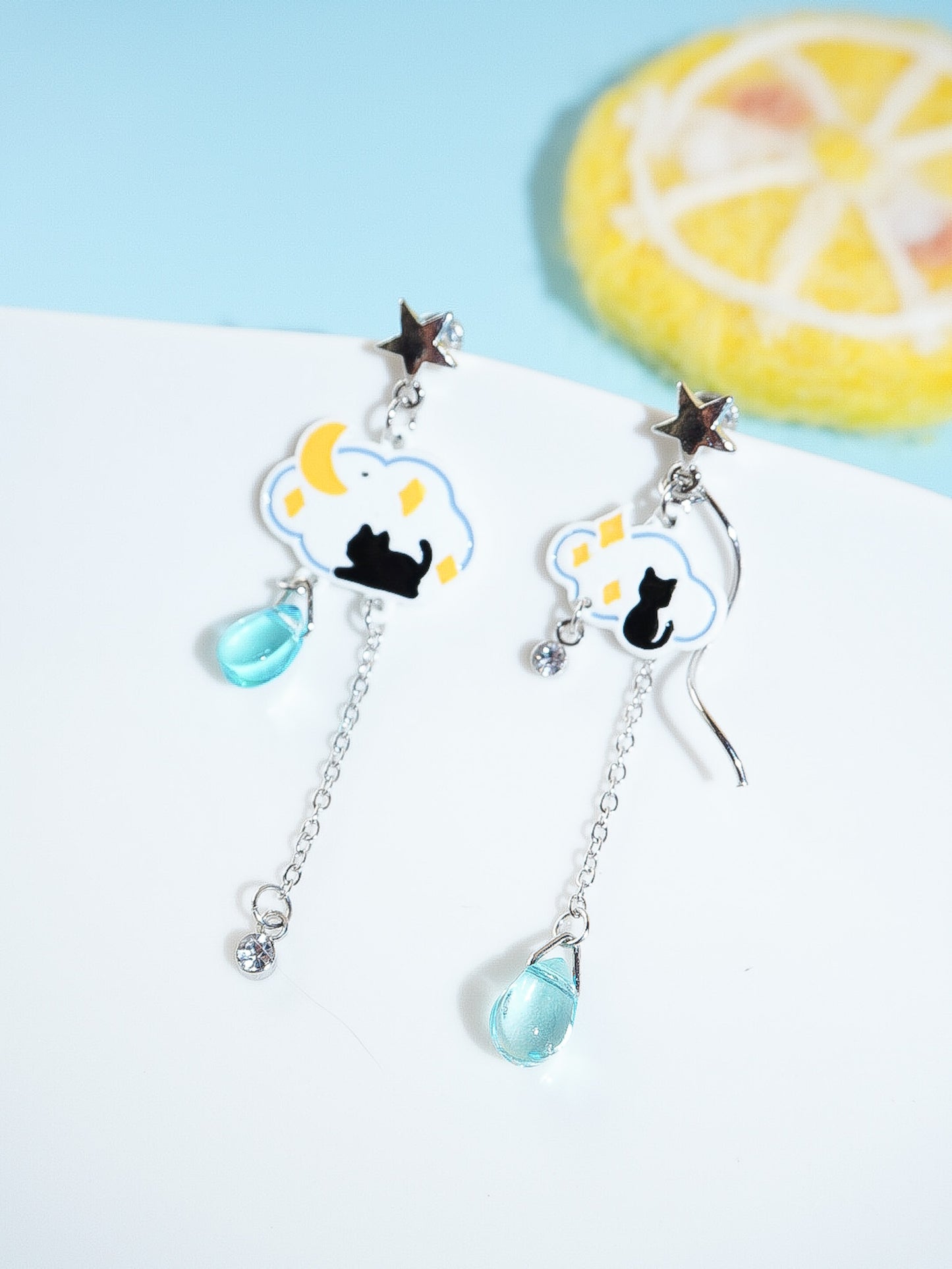 Cat And Cloud Drop Earrings