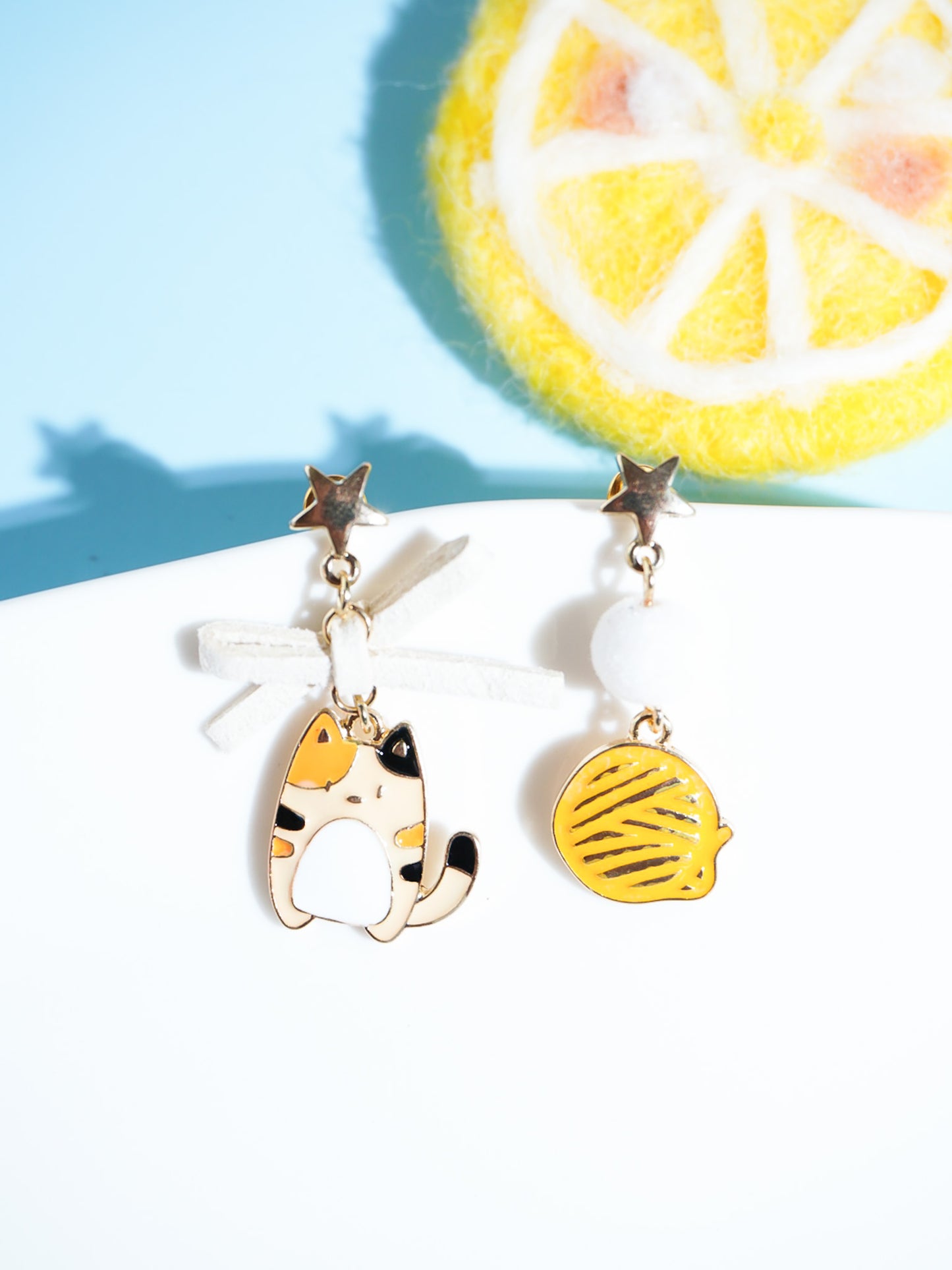 Cat And Wool Ball Drop Earrings